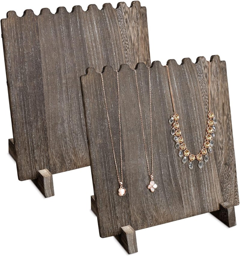 Ikee Design Set of 2 Wood Necklace Jewelry Display Stand for 8 Necklaces, Necklace Display Holder Organizer, Coffee Color - Image 1